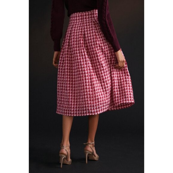 Anthropologie Eva Franco Textured Plaid  Pink Midi Skirt - Regular& Petite - Picture 3 of 6